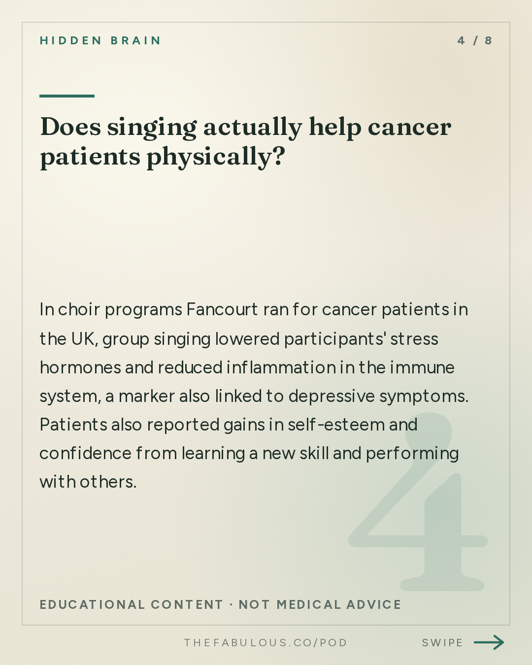 Does singing actually help cancer patients physically? — Hidden Brain: What Art Does For Your Brain