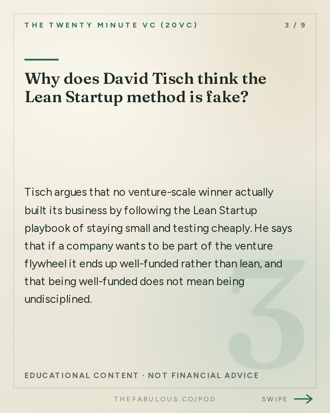 Why does David Tisch think the Lean Startup method is fake? — The Twenty Minute VC (20VC): Venture Capital | Startup Funding | The Pitch: 20VC: David Tisch on Why High Ownership and Concentration is BS | Why No Manager Actually Wants to Stay Small | Why Competing with the Mega Platforms is a Losing Game | Why the Lean Startup is a Fake?