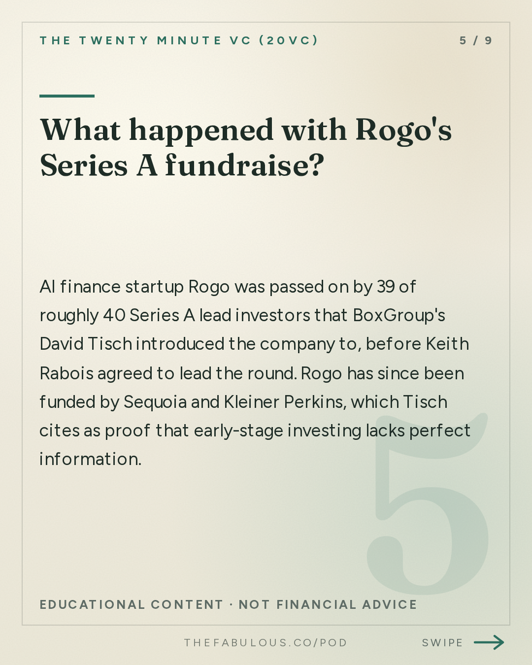 What happened with Rogo's Series A fundraise? — The Twenty Minute VC (20VC): Venture Capital | Startup Funding | The Pitch: 20VC: David Tisch on Why High Ownership and Concentration is BS | Why No Manager Actually Wants to Stay Small | Why Competing with the Mega Platforms is a Losing Game | Why the Lean Startup is a Fake?