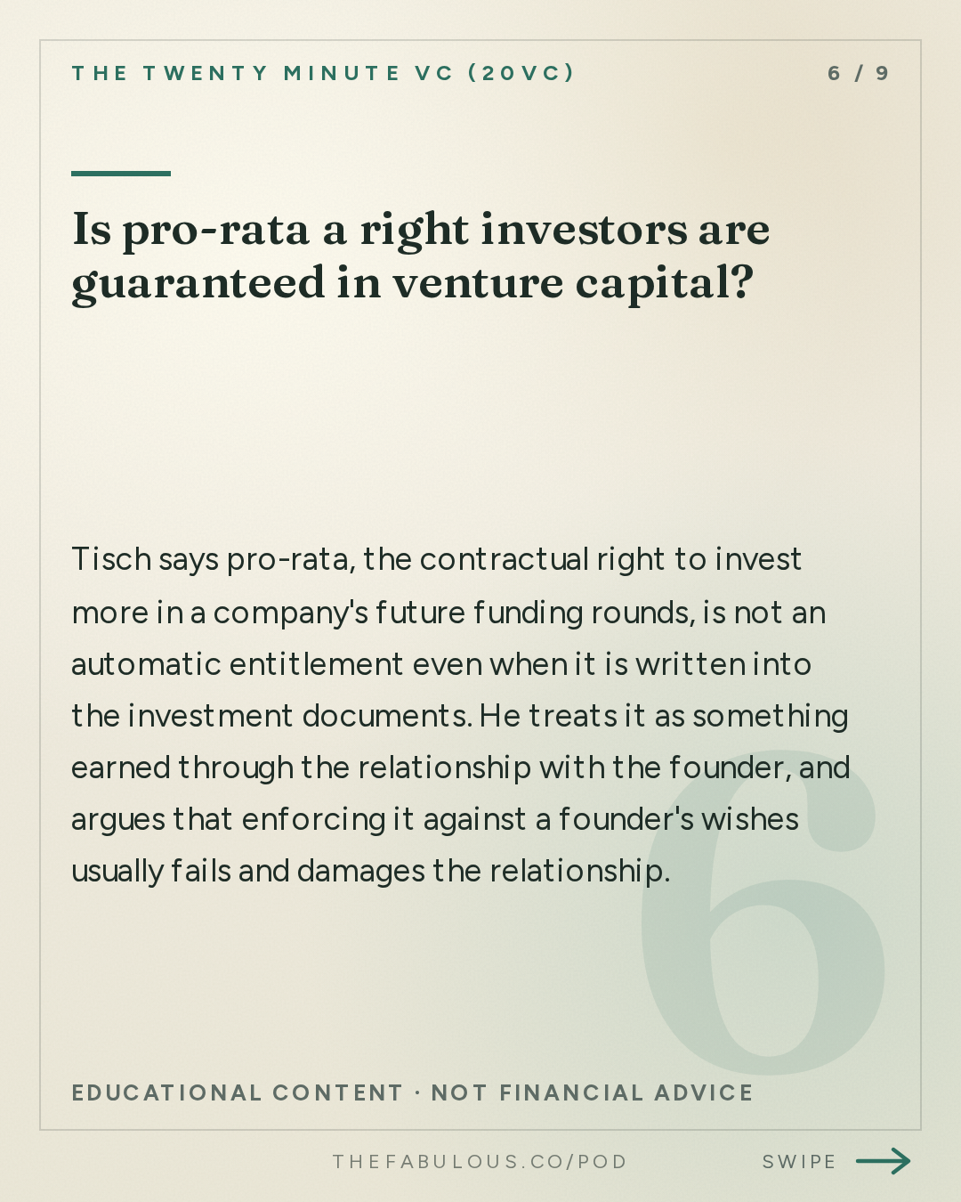 Is pro-rata a right investors are guaranteed in venture capital? — The Twenty Minute VC (20VC): Venture Capital | Startup Funding | The Pitch: 20VC: David Tisch on Why High Ownership and Concentration is BS | Why No Manager Actually Wants to Stay Small | Why Competing with the Mega Platforms is a Losing Game | Why the Lean Startup is a Fake?
