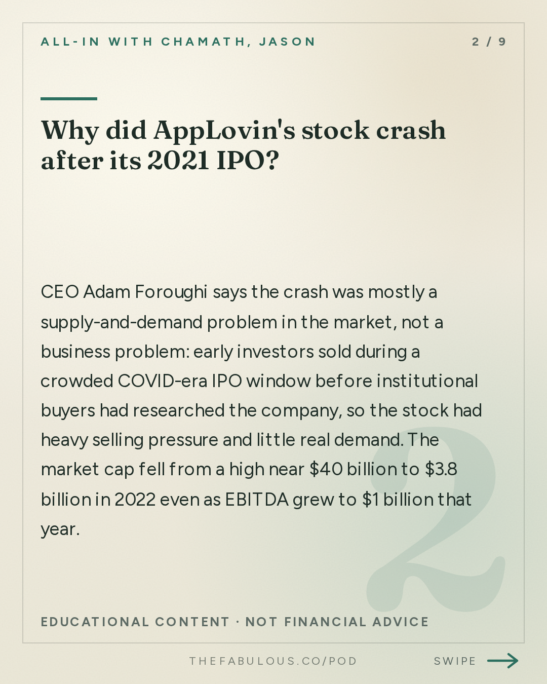 Why did AppLovin's stock crash after its 2021 IPO? — All-In with Chamath, Jason, Sacks & Friedberg: Adam Foroughi, Applovin CEO: Surviving a 92% Drawdown, Ads as ML 1.0 & the $50B Game Ad Market
