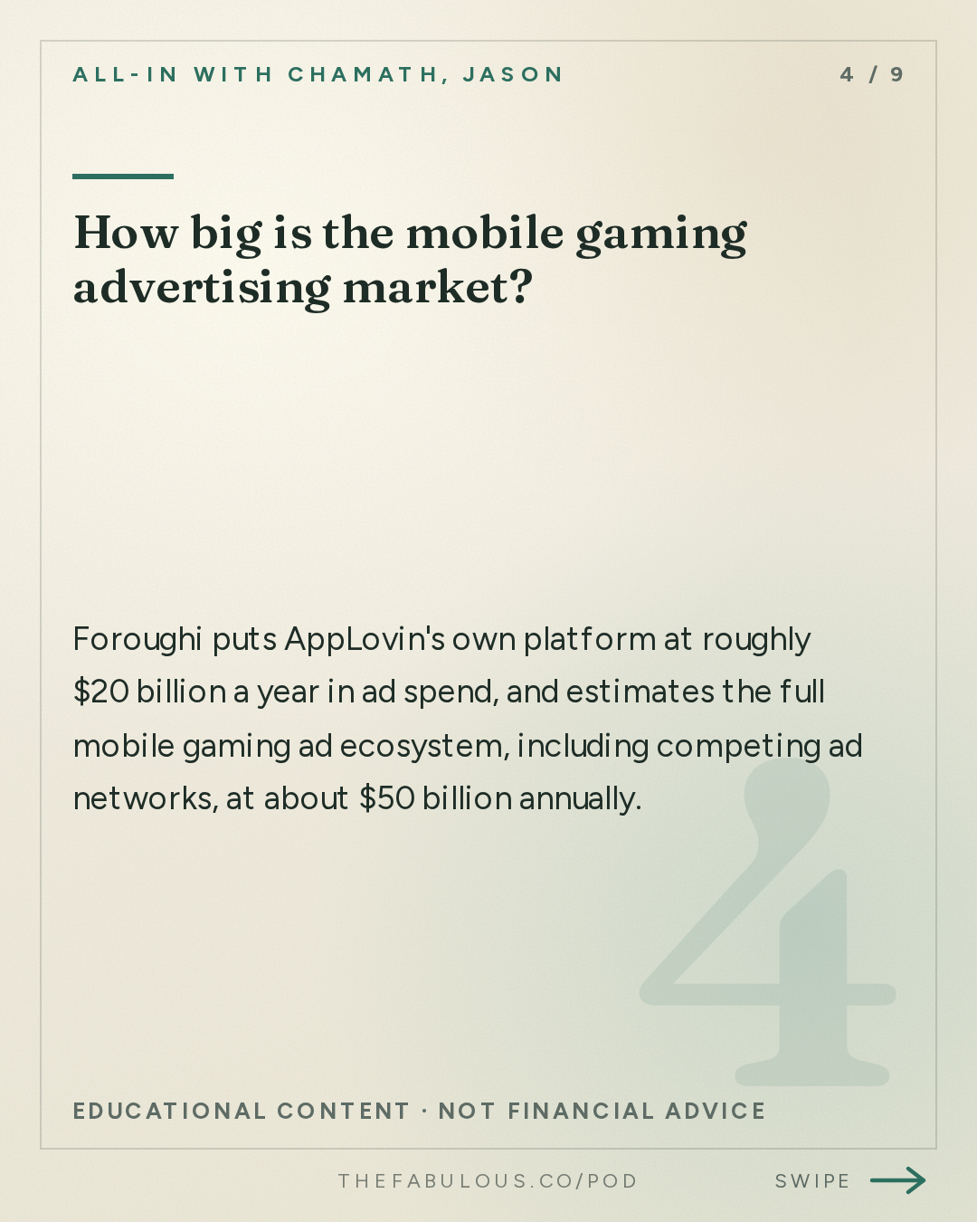How big is the mobile gaming advertising market? — All-In with Chamath, Jason, Sacks & Friedberg: Adam Foroughi, Applovin CEO: Surviving a 92% Drawdown, Ads as ML 1.0 & the $50B Game Ad Market
