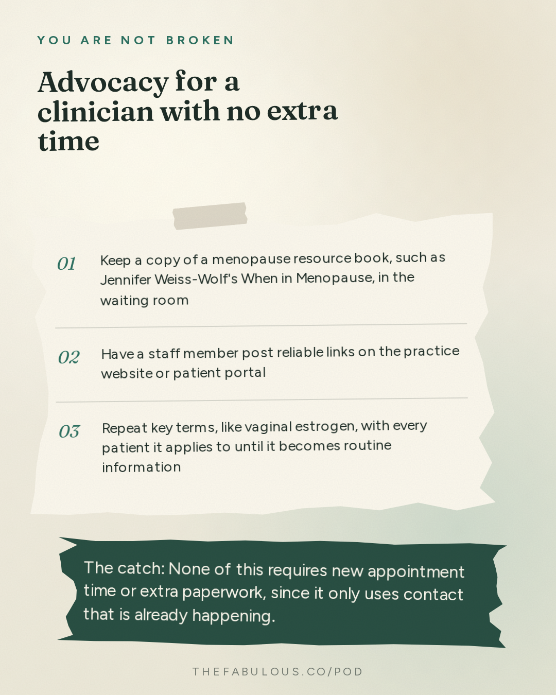 Advocacy for a clinician with no extra time — You Are Not Broken: 392. When in Menopause: Advocacy, Policy, and the Power of Speaking Up