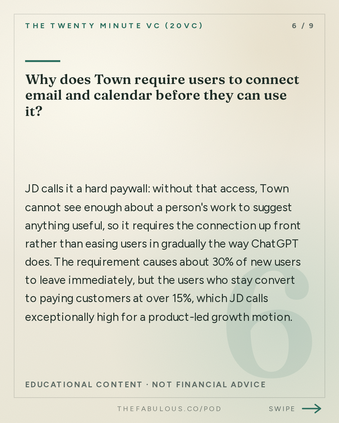 Why does Town require users to connect email and calendar before they can use it? — The Twenty Minute VC (20VC): Venture Capital | Startup Funding | The Pitch: 20VC: The $100 Billion AI Assistant Race: Town vs Instinct vs GrokBot | We Spend $75K Per Engineer on AI Tools | Why the AI Assistant Market Is Not a Bubble & AI Assistants Will Replace Every App on Your Phone with JD, Founder of Town