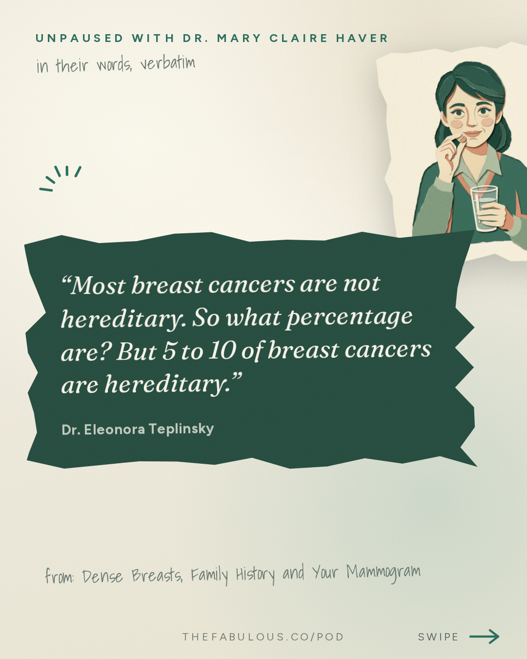 Most breast cancers are not hereditary. So what percentage are? But 5 to 10 of breast cancers are hereditary. — unPAUSED with Dr. Mary Claire Haver: Dense Breasts, Family History and Your Mammogram: How to Know your Real Risk