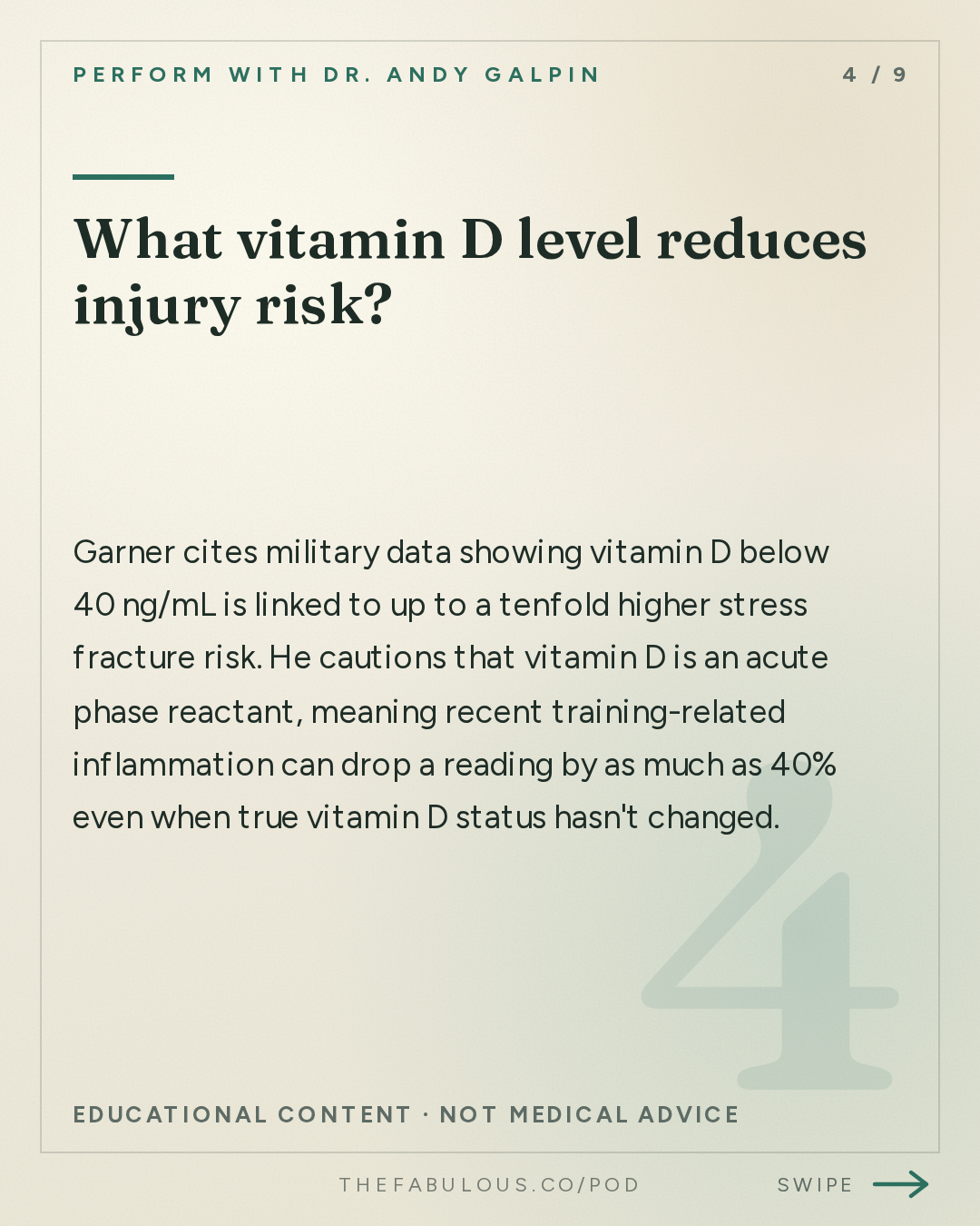 What vitamin D level reduces injury risk? — Perform with Dr. Andy Galpin: How to Reach Your Fitness Goals (Hard-to-Grow Muscles, Lose Fat, Busy Schedule & More) | Dan Garner