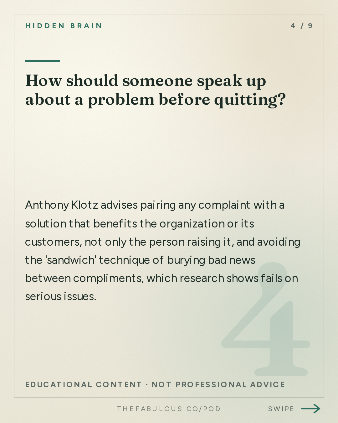 How should someone speak up about a problem before quitting? — Hidden Brain: Blowing Up Your Life