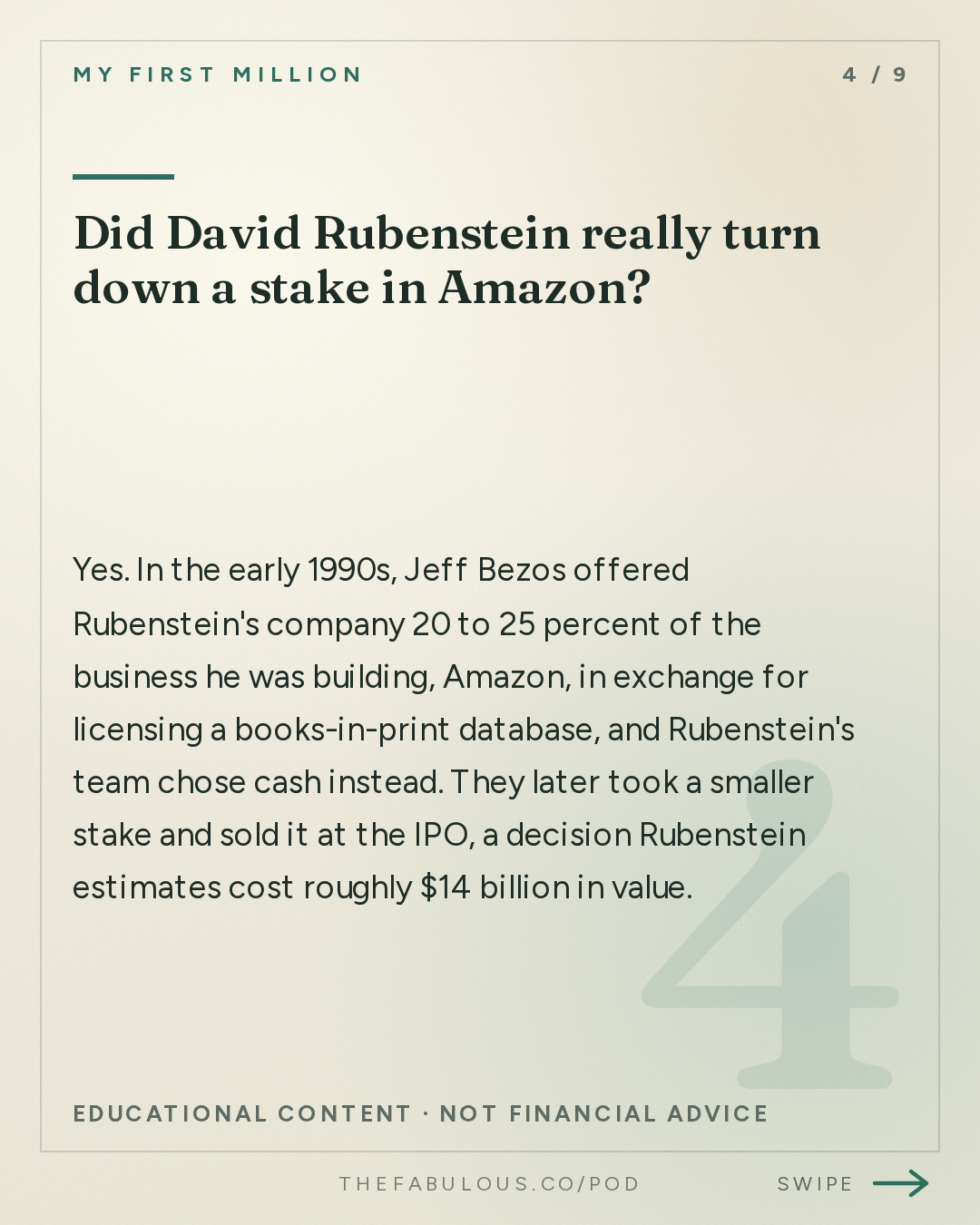 Did David Rubenstein really turn down a stake in Amazon? — My First Million: David Rubenstein: We took $5M and turned it into $500B
