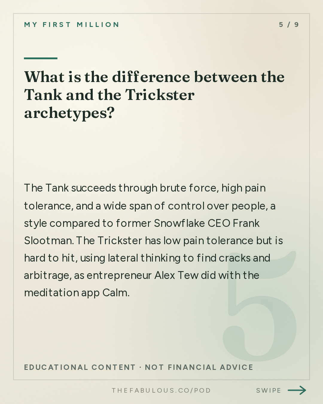 What is the difference between the Tank and the Trickster archetypes? — My First Million: the 6 traits of people who can’t stop making money