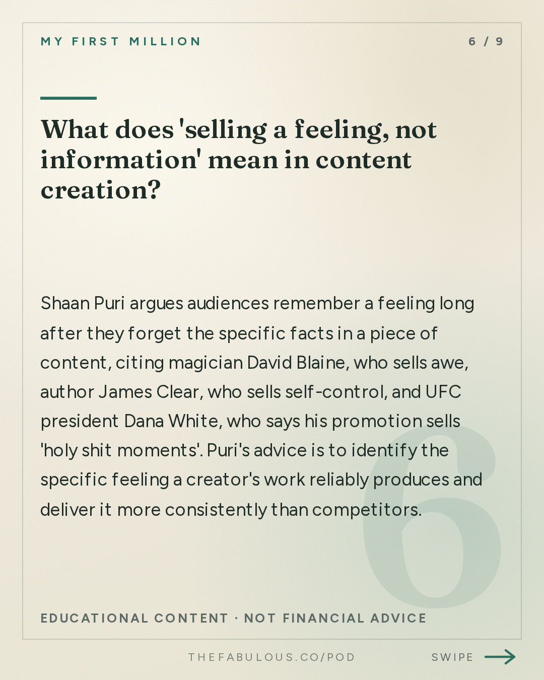 What does 'selling a feeling, not information' mean in content creation? — My First Million: i got internet famous... if i started again from scratch, here's what I'd do this time