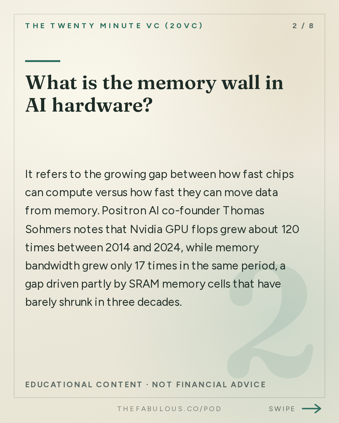 What is the memory wall in AI hardware? — The Twenty Minute VC (20VC): Venture Capital | Startup Funding | The Pitch: 20VC: "Anti-Data Centres is a Chinese Psyop" | How Many Planned Data Centers Will Actually Get Built? | Is Energy AI's Biggest Bottleneck? With Thomas Sohmers, Co-Founder @ Positron