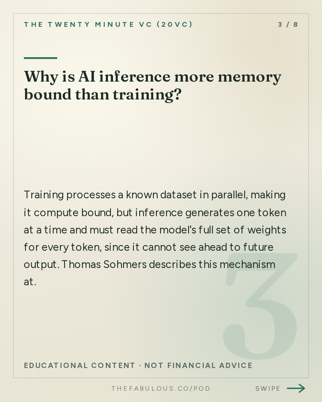 Why is AI inference more memory bound than training? — The Twenty Minute VC (20VC): Venture Capital | Startup Funding | The Pitch: 20VC: "Anti-Data Centres is a Chinese Psyop" | How Many Planned Data Centers Will Actually Get Built? | Is Energy AI's Biggest Bottleneck? With Thomas Sohmers, Co-Founder @ Positron