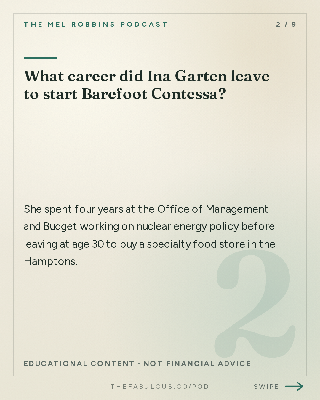 What career did Ina Garten leave to start Barefoot Contessa? — The Mel Robbins Podcast: Reinvent Yourself At Any Age: Ina Garten Shares the Secret to Transforming Your Life