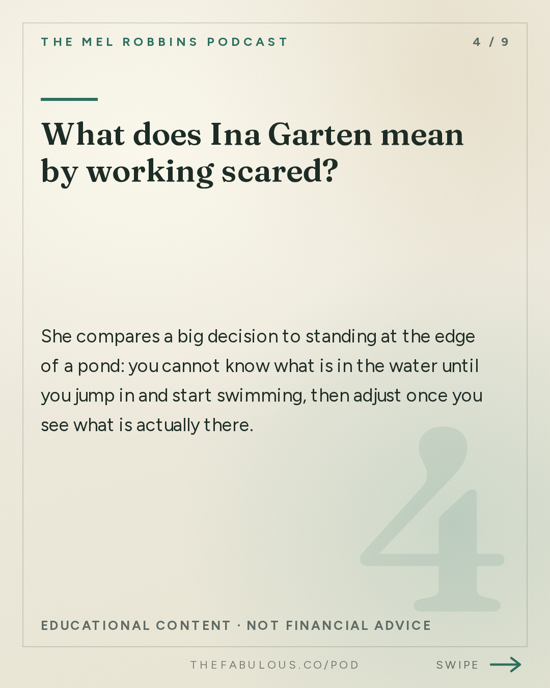 What does Ina Garten mean by working scared? — The Mel Robbins Podcast: Reinvent Yourself At Any Age: Ina Garten Shares the Secret to Transforming Your Life