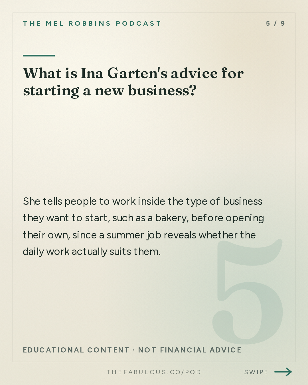 What is Ina Garten's advice for starting a new business? — The Mel Robbins Podcast: Reinvent Yourself At Any Age: Ina Garten Shares the Secret to Transforming Your Life
