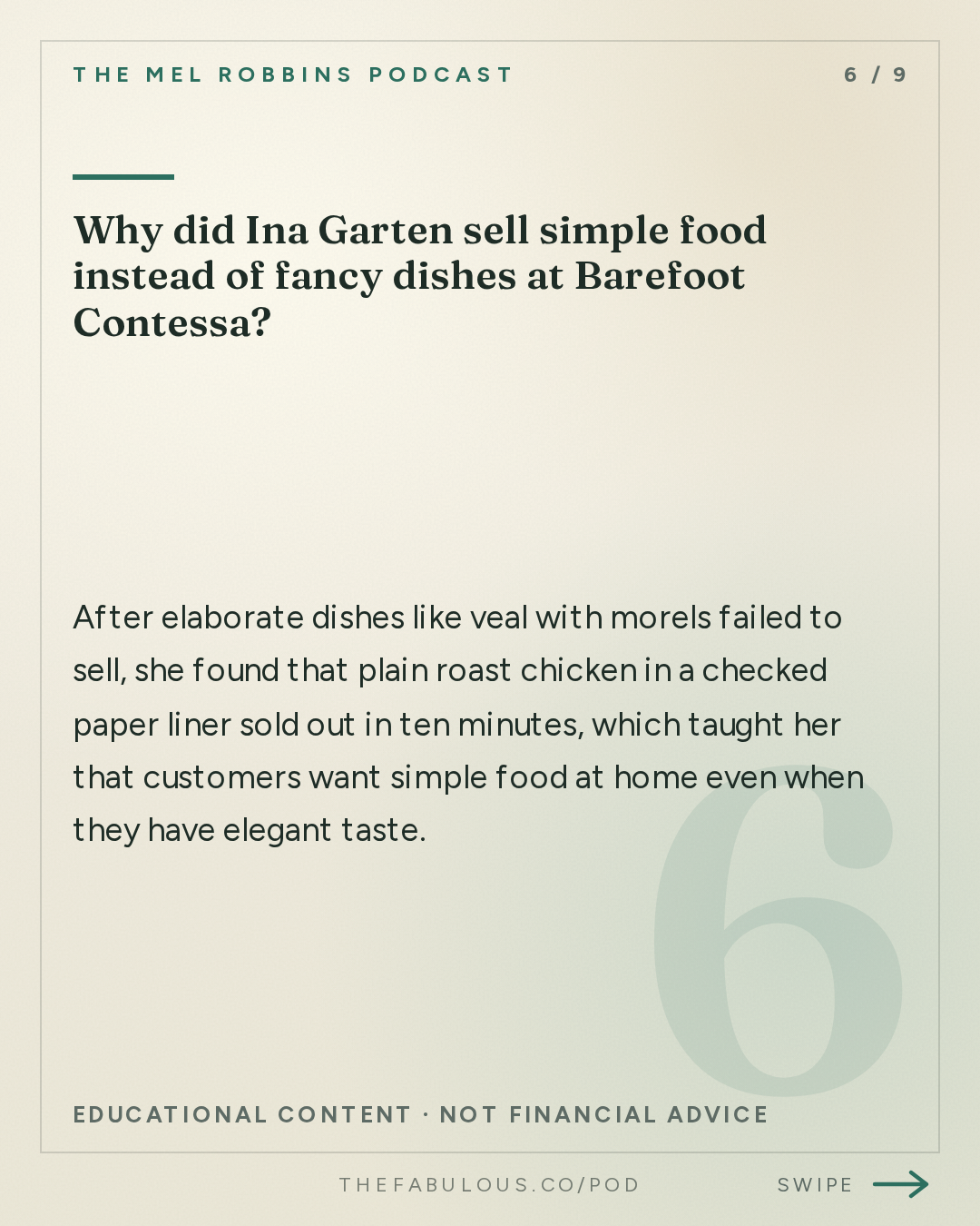 Why did Ina Garten sell simple food instead of fancy dishes at Barefoot Contessa? — The Mel Robbins Podcast: Reinvent Yourself At Any Age: Ina Garten Shares the Secret to Transforming Your Life