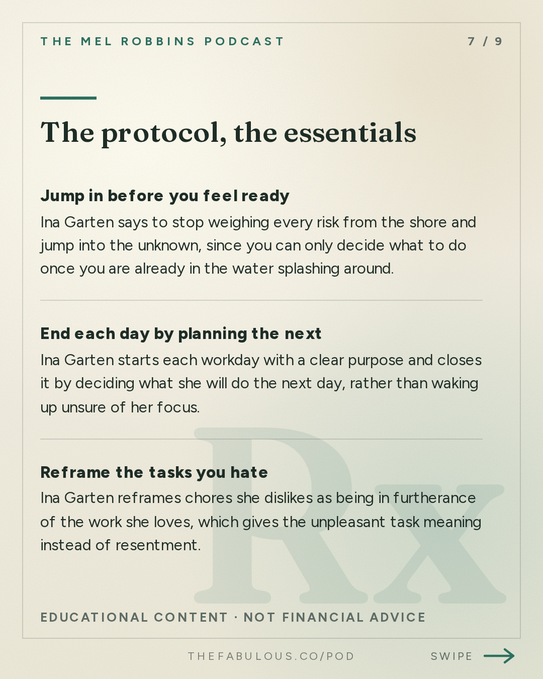 The protocol, the essentials — The Mel Robbins Podcast: Reinvent Yourself At Any Age: Ina Garten Shares the Secret to Transforming Your Life