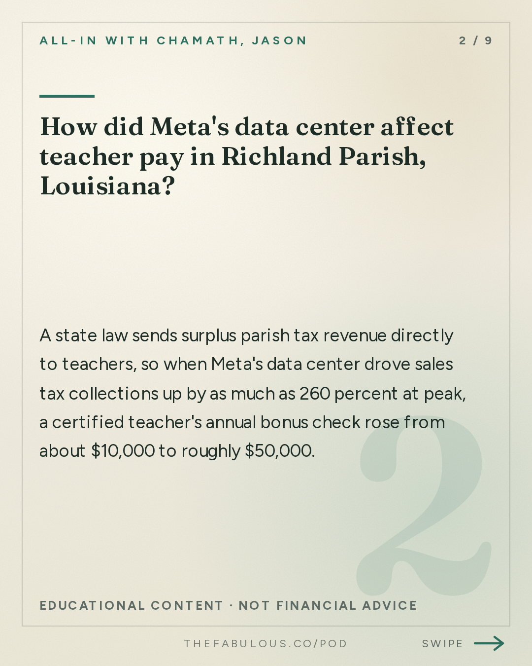 How did Meta's data center affect teacher pay in Richland Parish, Louisiana? — All-In with Chamath, Jason, Sacks & Friedberg: Meta's Dina Powell McCormick: The Case for Data Centers, Backlash, AI Job Boom & Meta's Future