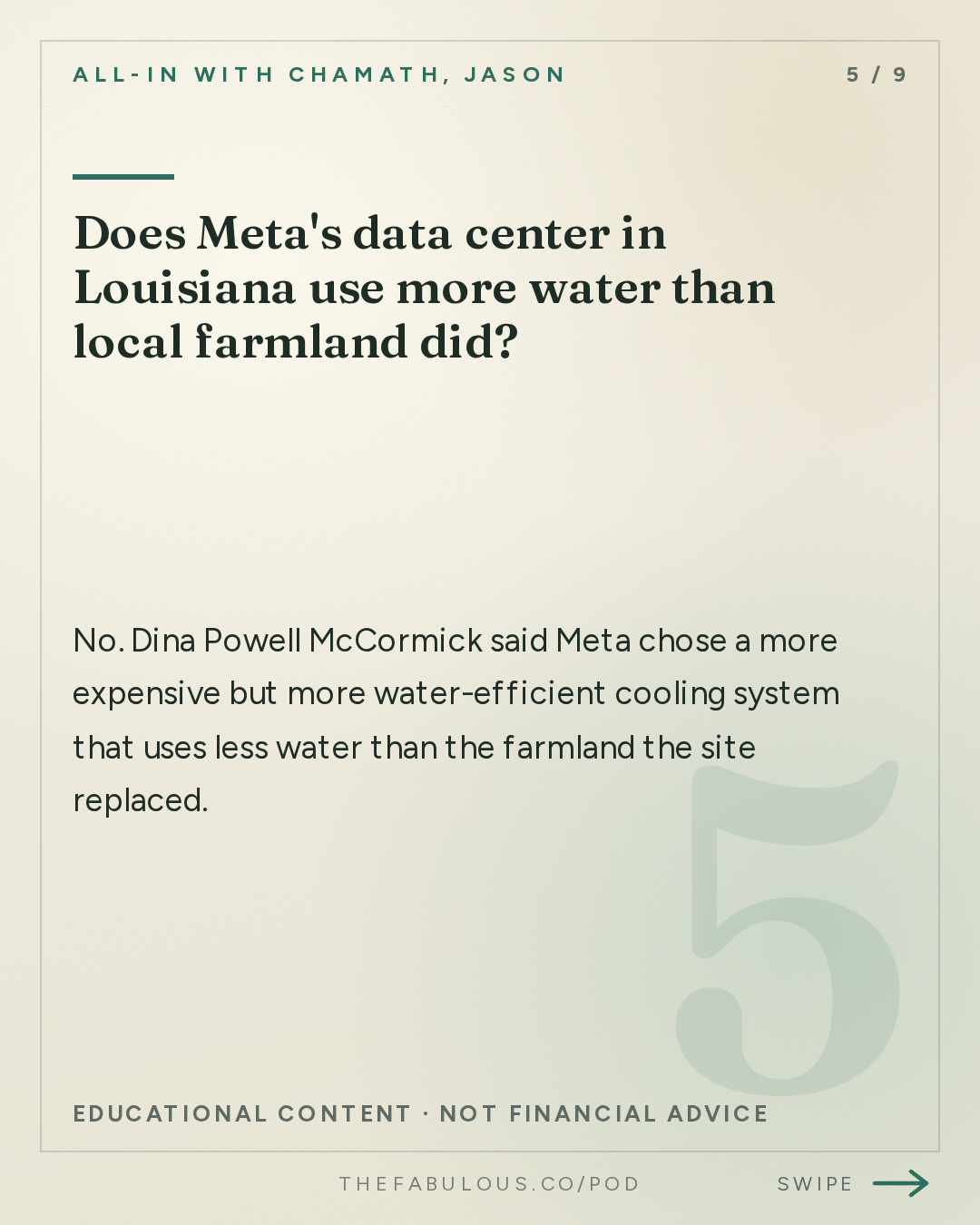 Does Meta's data center in Louisiana use more water than local farmland did? — All-In with Chamath, Jason, Sacks & Friedberg: Meta's Dina Powell McCormick: The Case for Data Centers, Backlash, AI Job Boom & Meta's Future