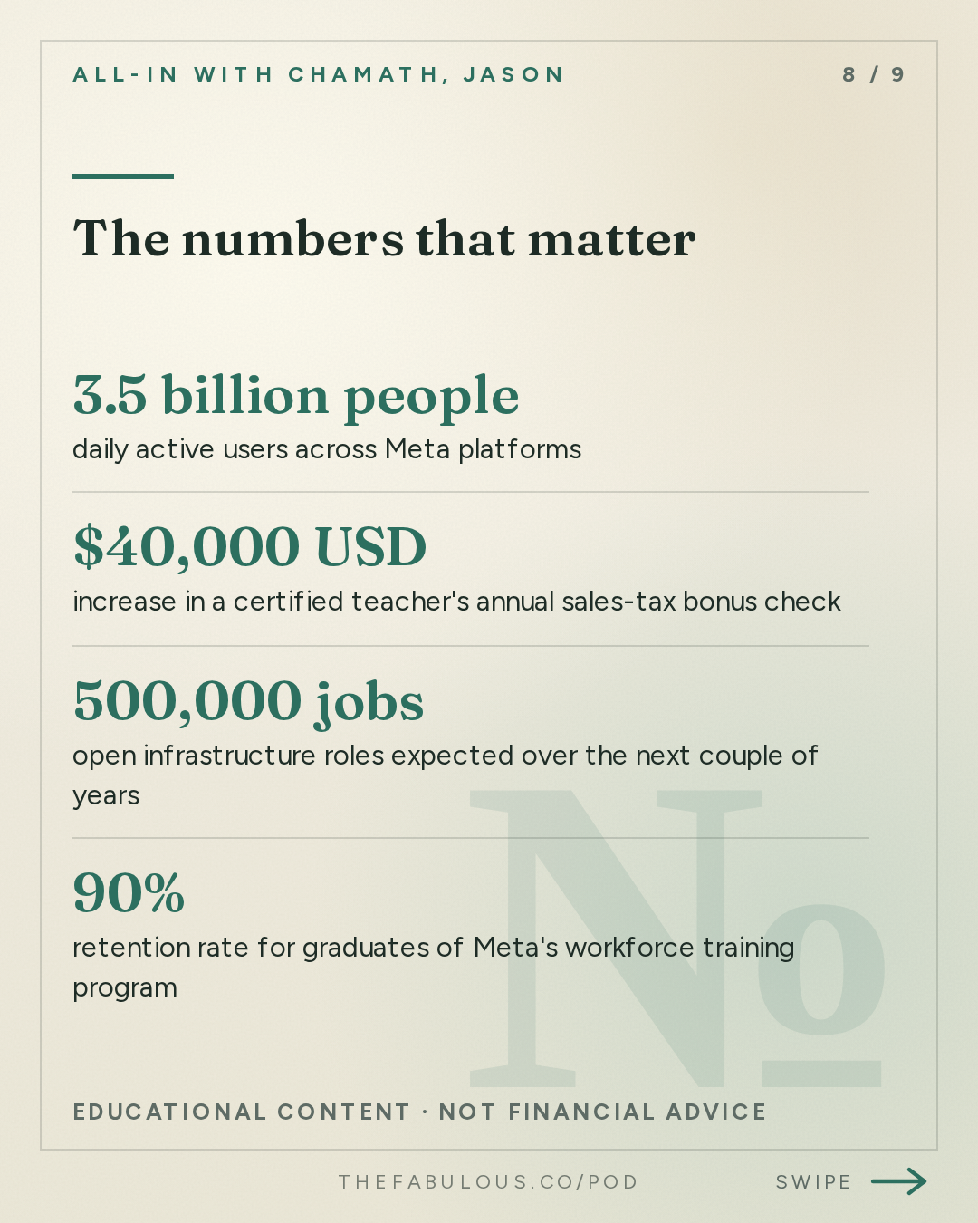 The numbers that matter — All-In with Chamath, Jason, Sacks & Friedberg: Meta's Dina Powell McCormick: The Case for Data Centers, Backlash, AI Job Boom & Meta's Future
