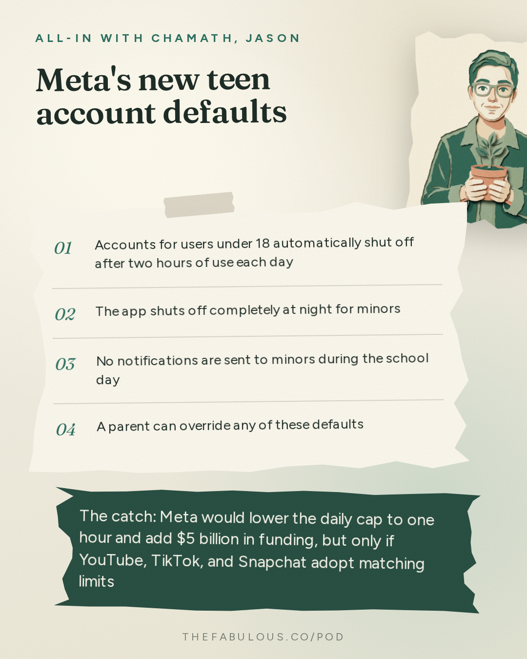 Meta's new teen account defaults — All-In with Chamath, Jason, Sacks & Friedberg: Meta's Dina Powell McCormick: The Case for Data Centers, Backlash, AI Job Boom & Meta's Future