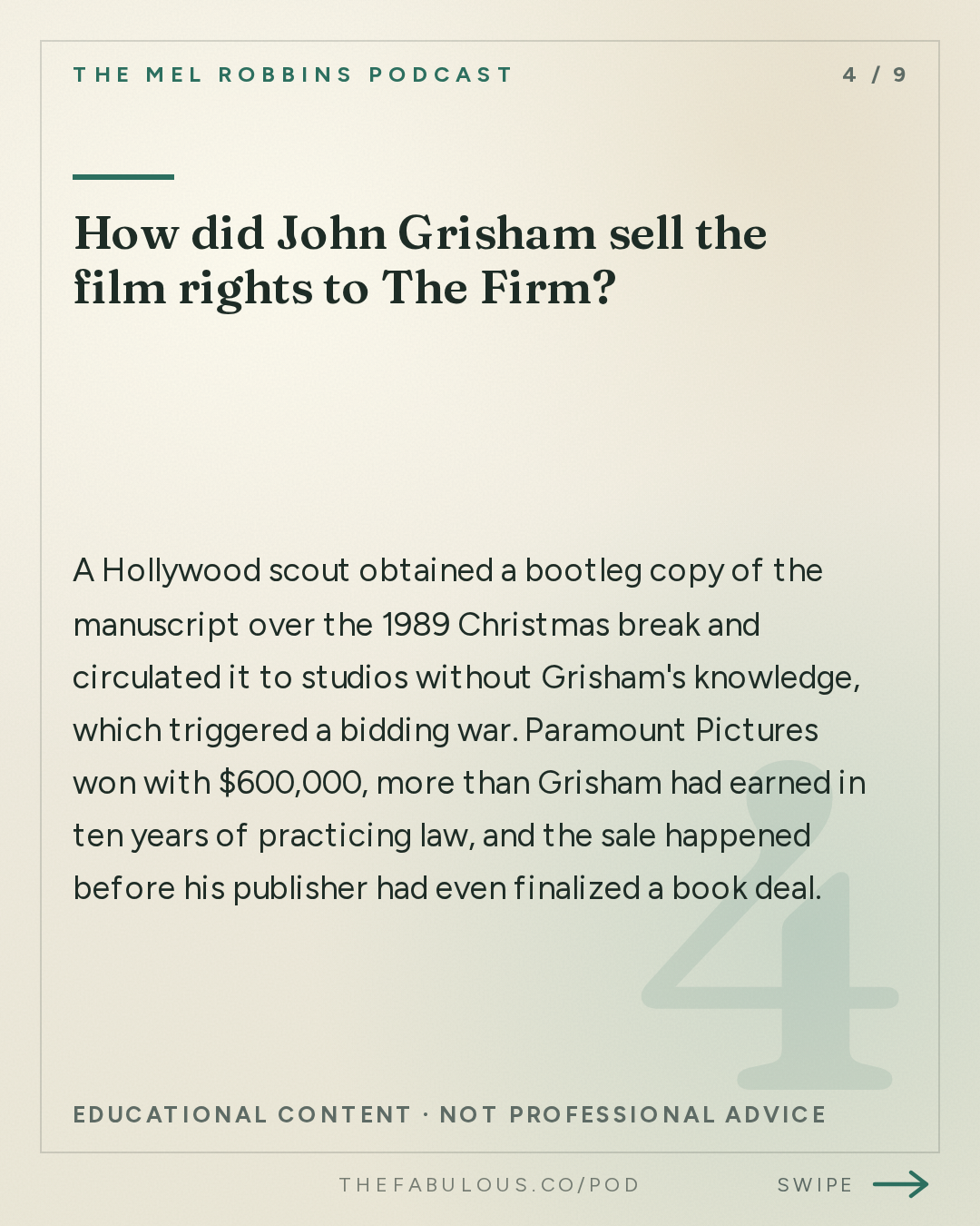 How did John Grisham sell the film rights to The Firm? — The Mel Robbins Podcast: How One “Golden Moment” Can Transform Your Entire Life