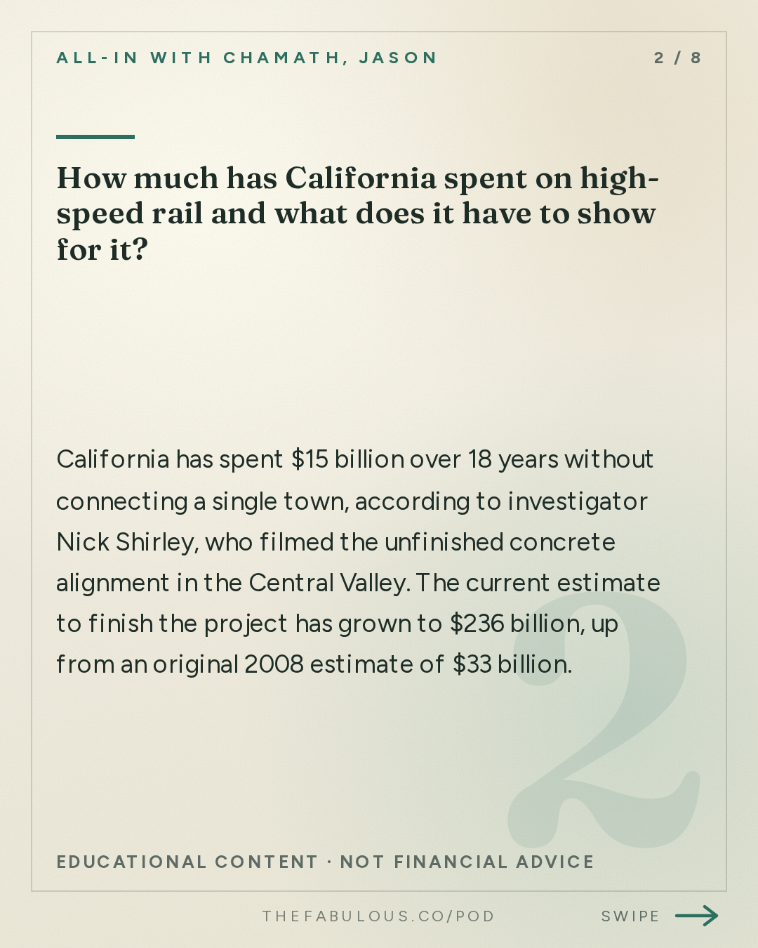 How much has California spent on high-speed rail and what does it have to show for it? — All-In with Chamath, Jason, Sacks & Friedberg: Nick Shirley: Exposing Government Fraud, Suing California & Taking on the Media