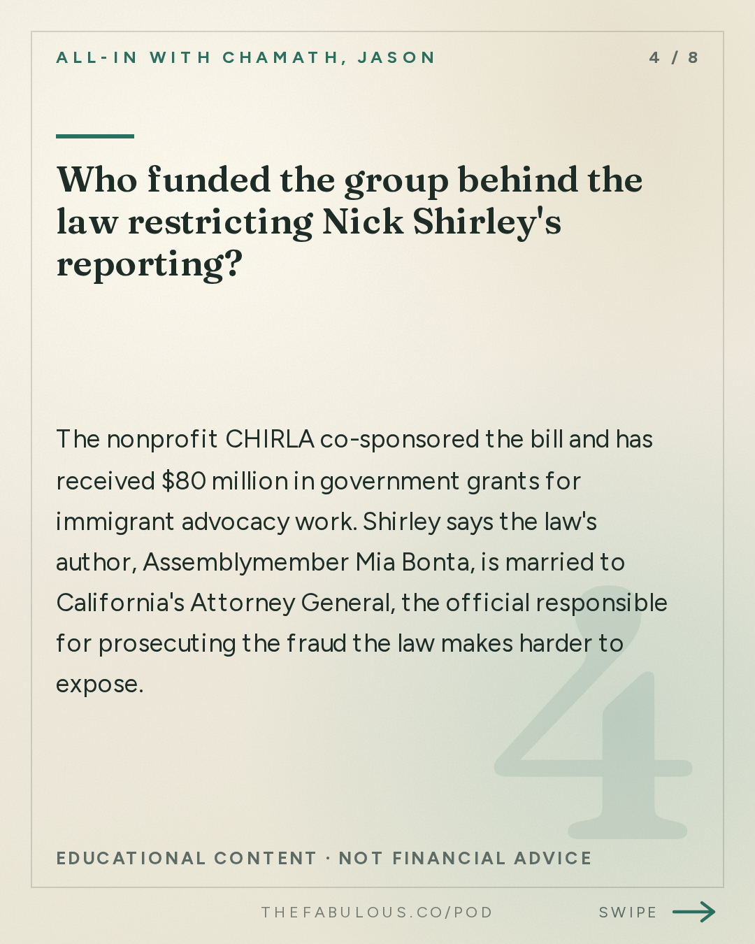 Who funded the group behind the law restricting Nick Shirley's reporting? — All-In with Chamath, Jason, Sacks & Friedberg: Nick Shirley: Exposing Government Fraud, Suing California & Taking on the Media