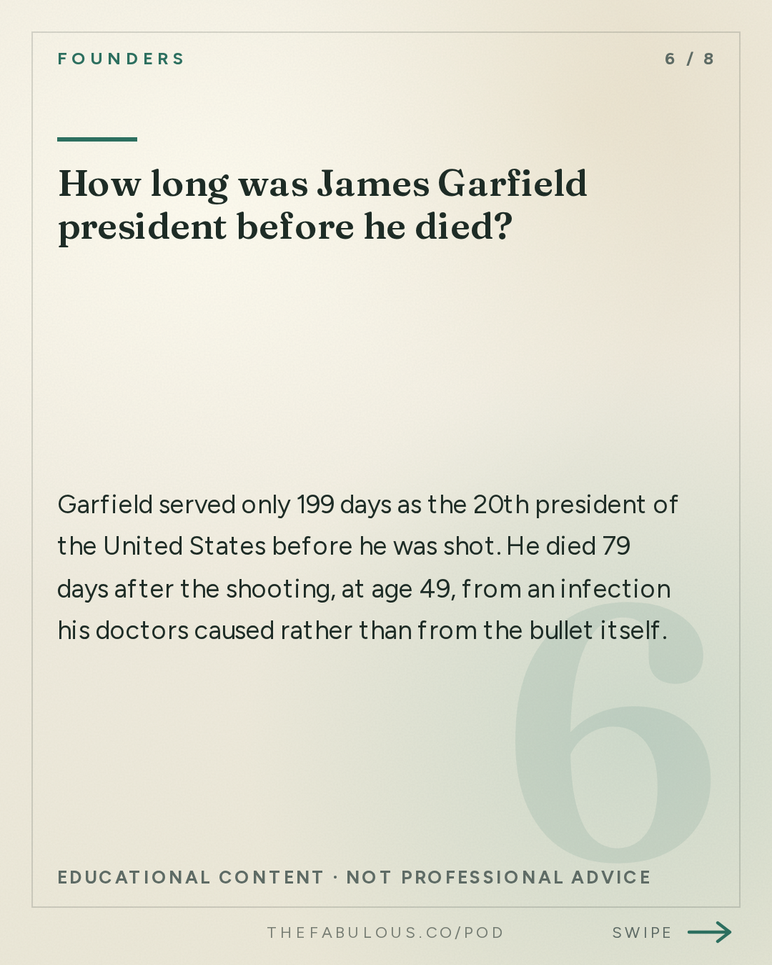 How long was James Garfield president before he died? — Founders: #438 James Garfield's Extraordinary Rise