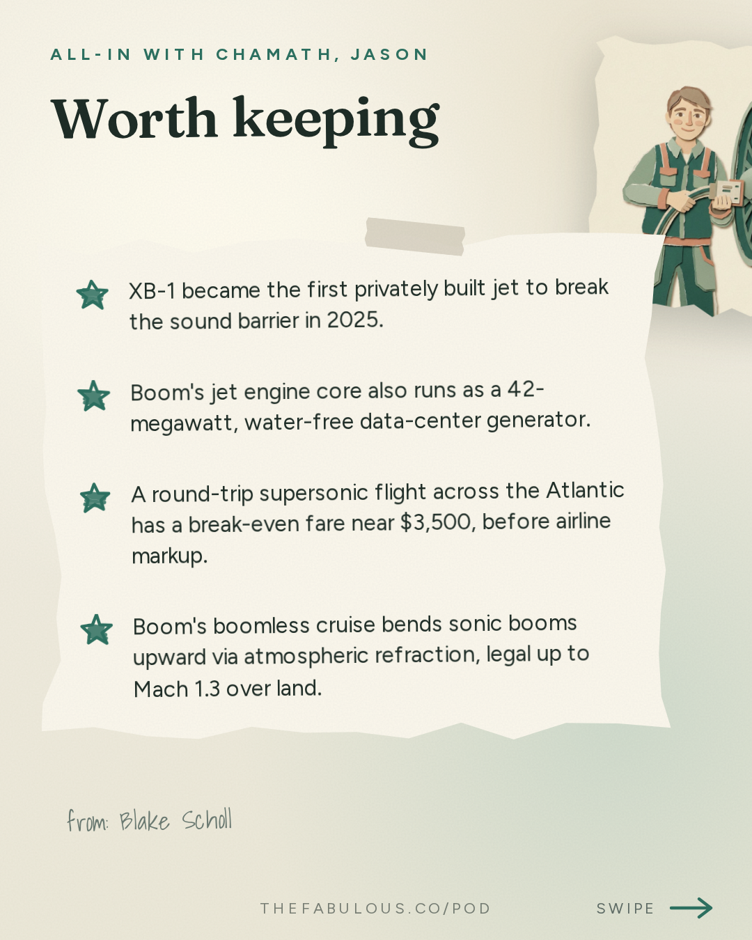 Worth keeping — All-In with Chamath, Jason, Sacks & Friedberg: Blake Scholl: Why Plane Speed Stalled, Supersonic Commercial Flight, & Revolutionizing the Engine
