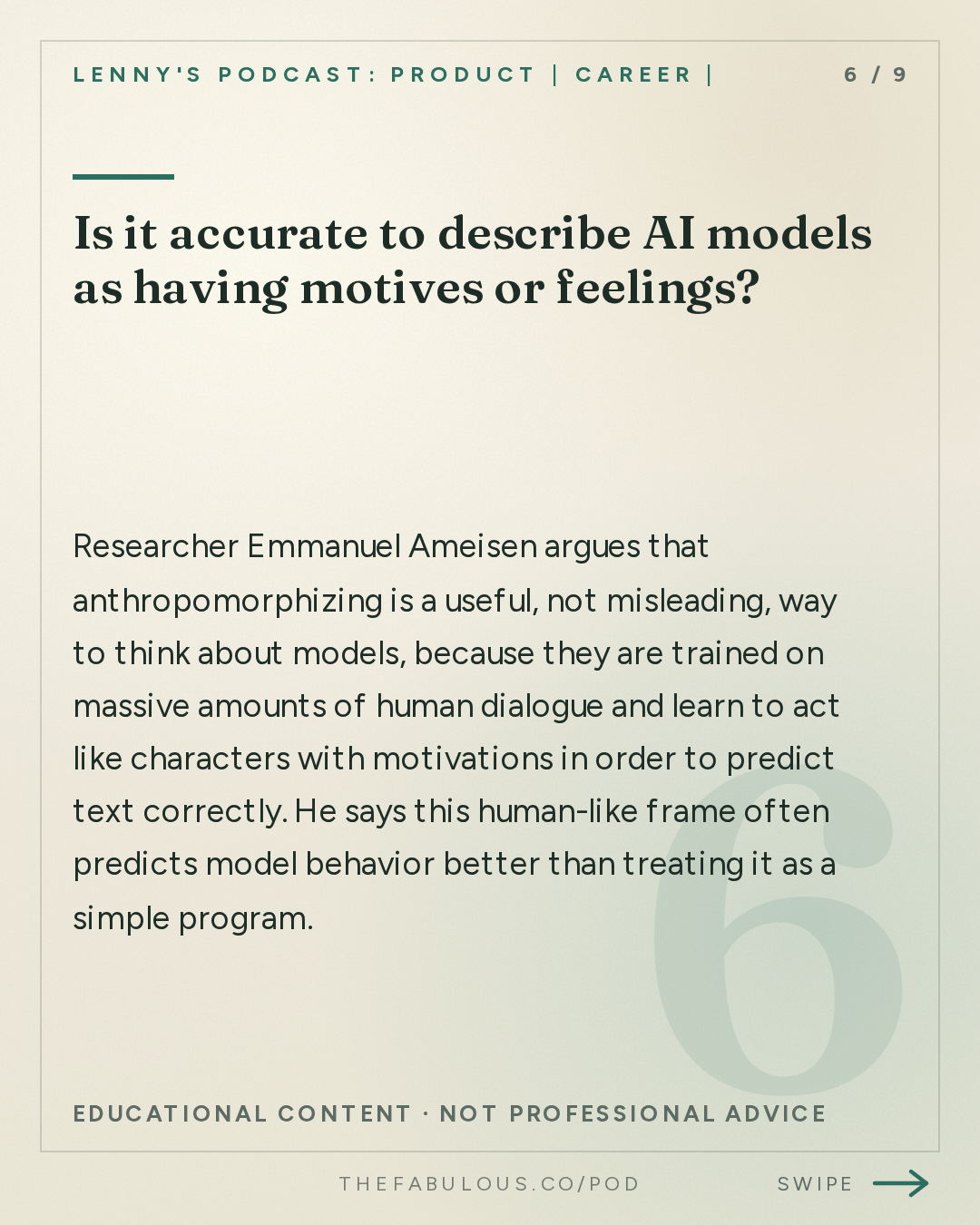 Is it accurate to describe AI models as having motives or feelings? — Lenny's Podcast: Product | Career | Growth: Inside the black box of AI: How AI models actually think | Emmanuel Ameisen (Anthropic)