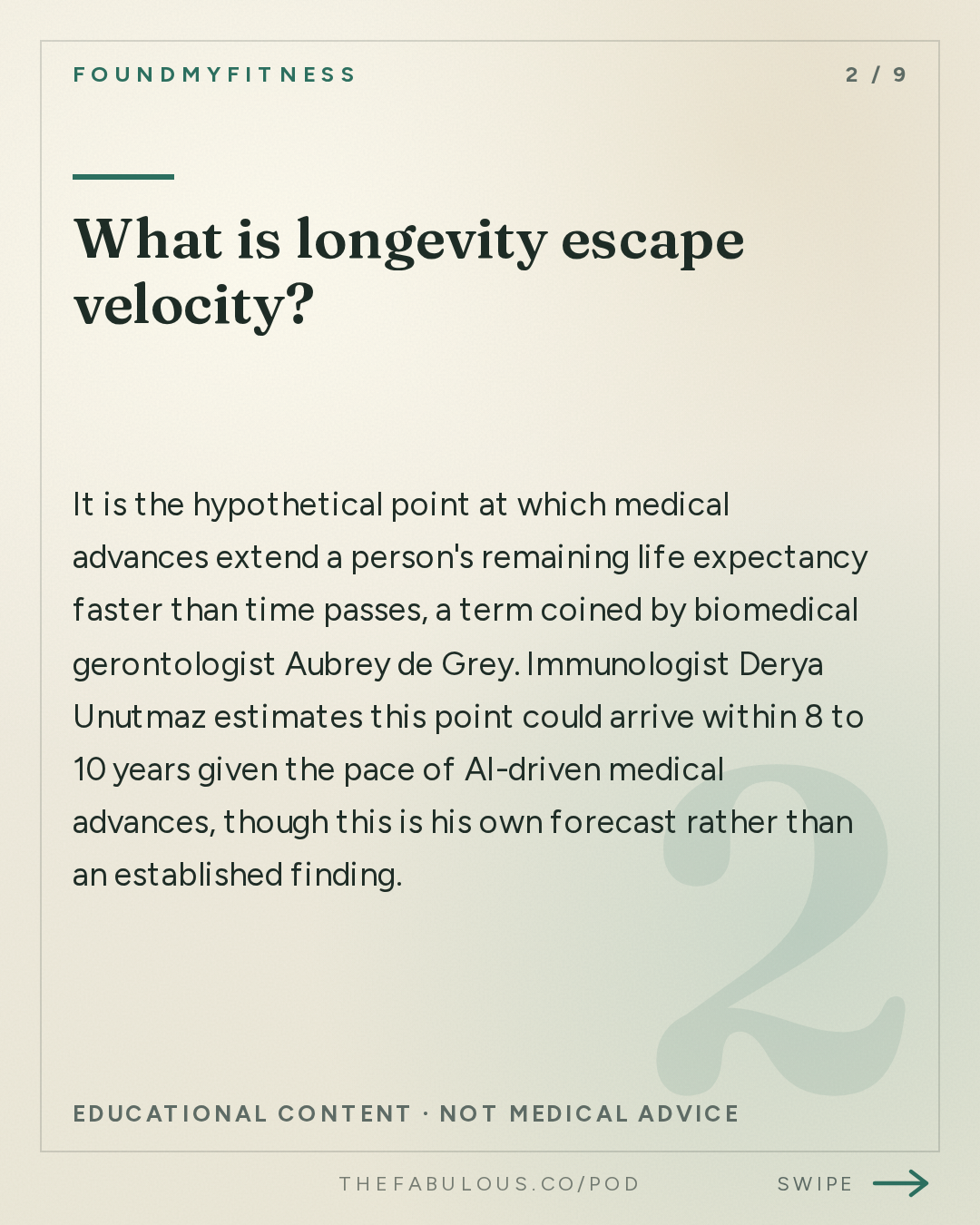 What is longevity escape velocity? — FoundMyFitness: #113 Why AI Could Add Decades to Your Lifespan | Dr. Derya Unutmaz
