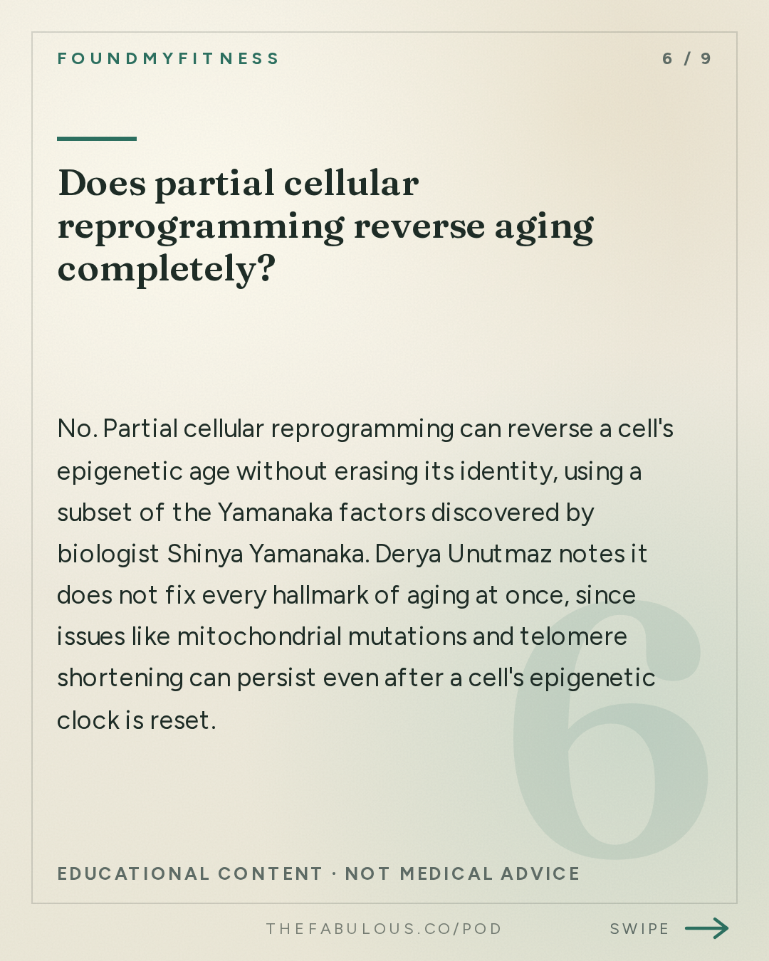 Does partial cellular reprogramming reverse aging completely? — FoundMyFitness: #113 Why AI Could Add Decades to Your Lifespan | Dr. Derya Unutmaz