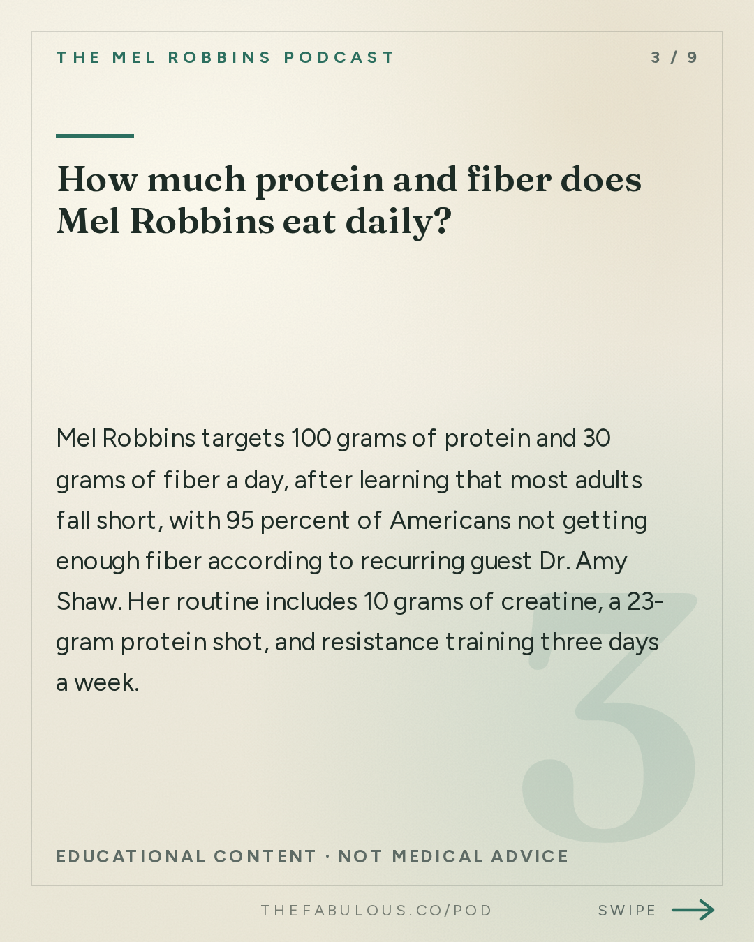How much protein and fiber does Mel Robbins eat daily? — The Mel Robbins Podcast: The Ultimate Life Advice: How to Get Motivated, Build Confidence & Create Better Relationships