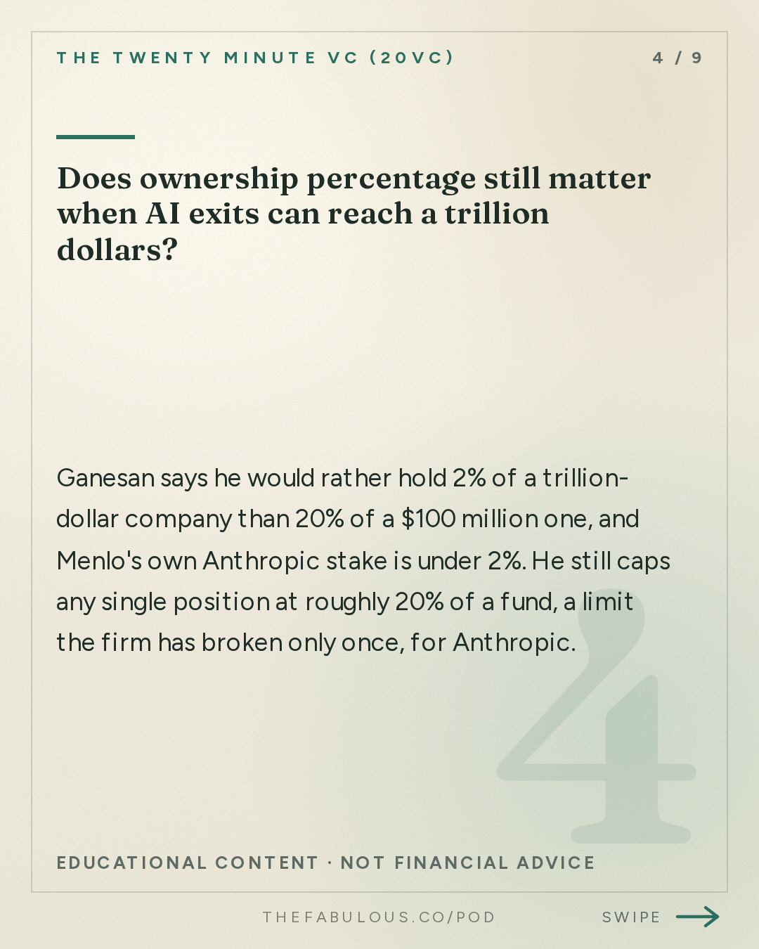 Does ownership percentage still matter when AI exits can reach a trillion dollars? — The Twenty Minute VC (20VC): Venture Capital | Startup Funding | The Pitch: 20VC: Is Seed Investing Dead Without a $1BN Fund? | Does Ownership and Price Matter When Companies Can Be $1TRN Exits | Are AI Revenue Numbers Real and What to Watch Out For with Venky Ganesan, Menlo Ventures