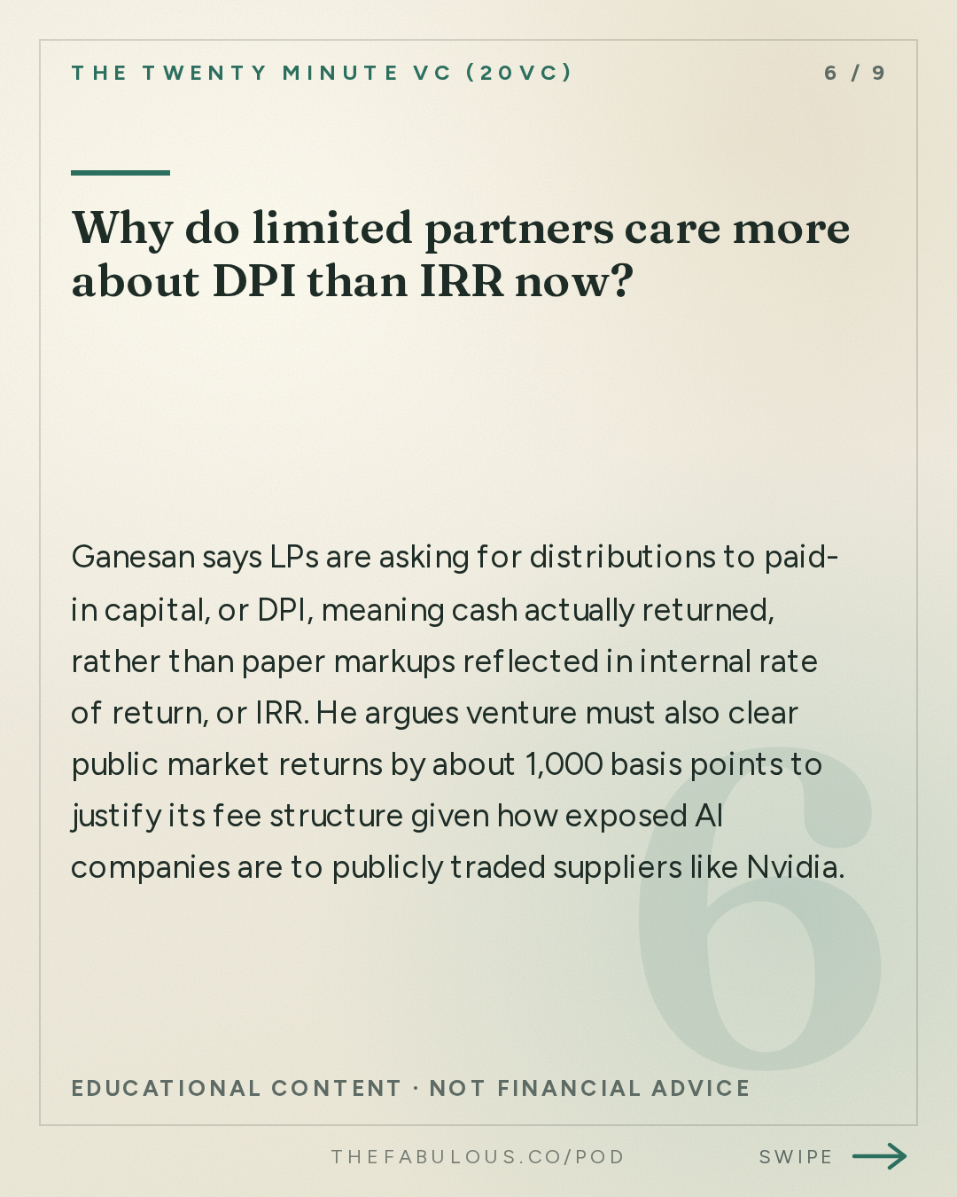 Why do limited partners care more about DPI than IRR now? — The Twenty Minute VC (20VC): Venture Capital | Startup Funding | The Pitch: 20VC: Is Seed Investing Dead Without a $1BN Fund? | Does Ownership and Price Matter When Companies Can Be $1TRN Exits | Are AI Revenue Numbers Real and What to Watch Out For with Venky Ganesan, Menlo Ventures