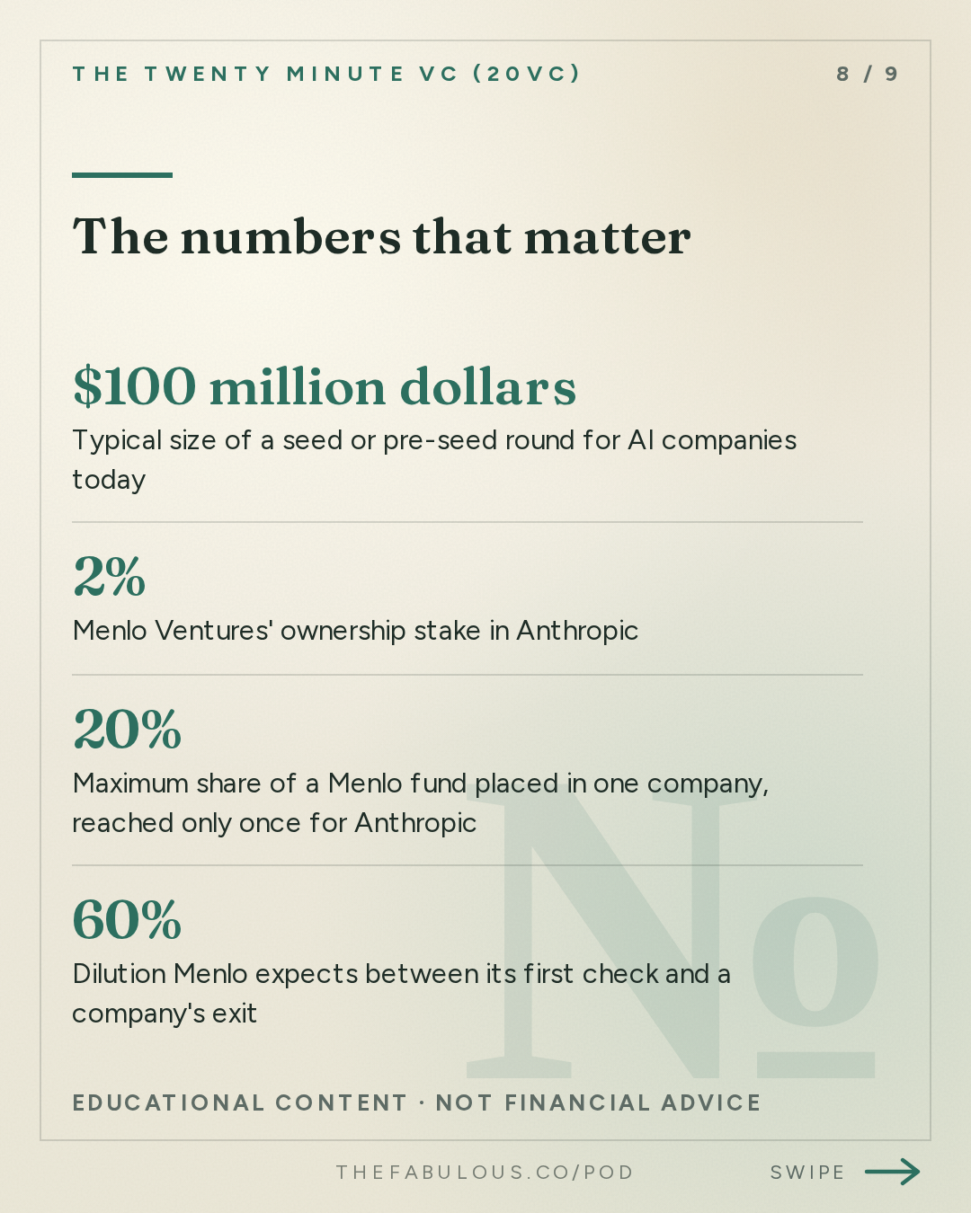The numbers that matter — The Twenty Minute VC (20VC): Venture Capital | Startup Funding | The Pitch: 20VC: Is Seed Investing Dead Without a $1BN Fund? | Does Ownership and Price Matter When Companies Can Be $1TRN Exits | Are AI Revenue Numbers Real and What to Watch Out For with Venky Ganesan, Menlo Ventures