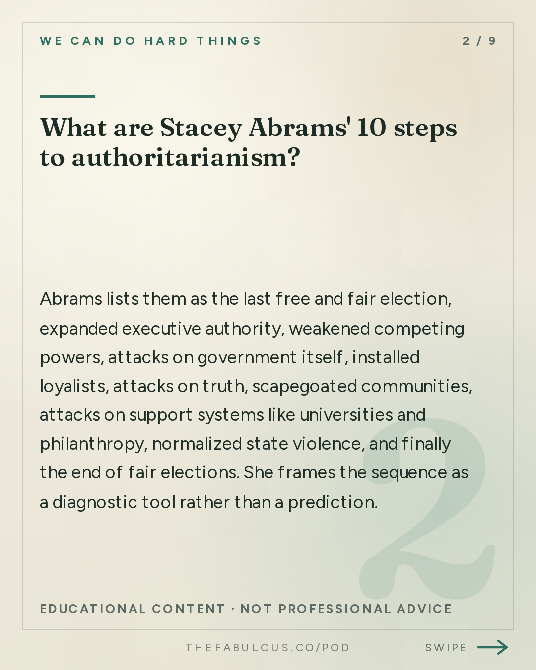 What are Stacey Abrams' 10 steps to authoritarianism? — We Can Do Hard Things: Stacey Abrams on Midterms: What's Going to Happen?