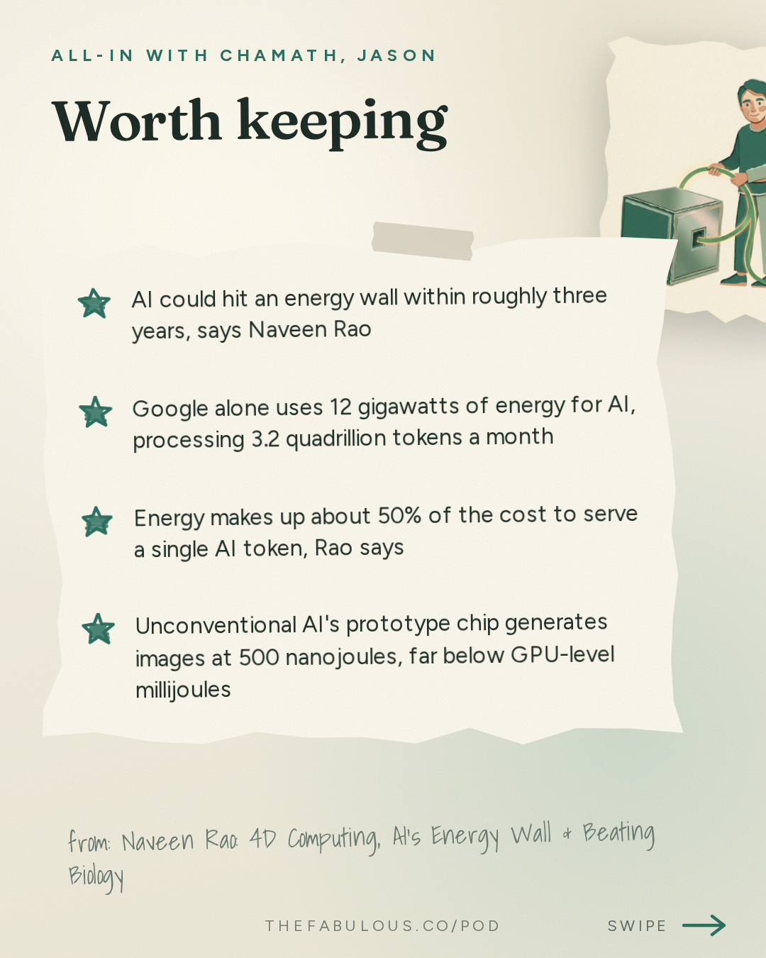 Worth keeping — All-In with Chamath, Jason, Sacks & Friedberg: Naveen Rao: 4D Computing, AI's Energy Wall & Beating Biology