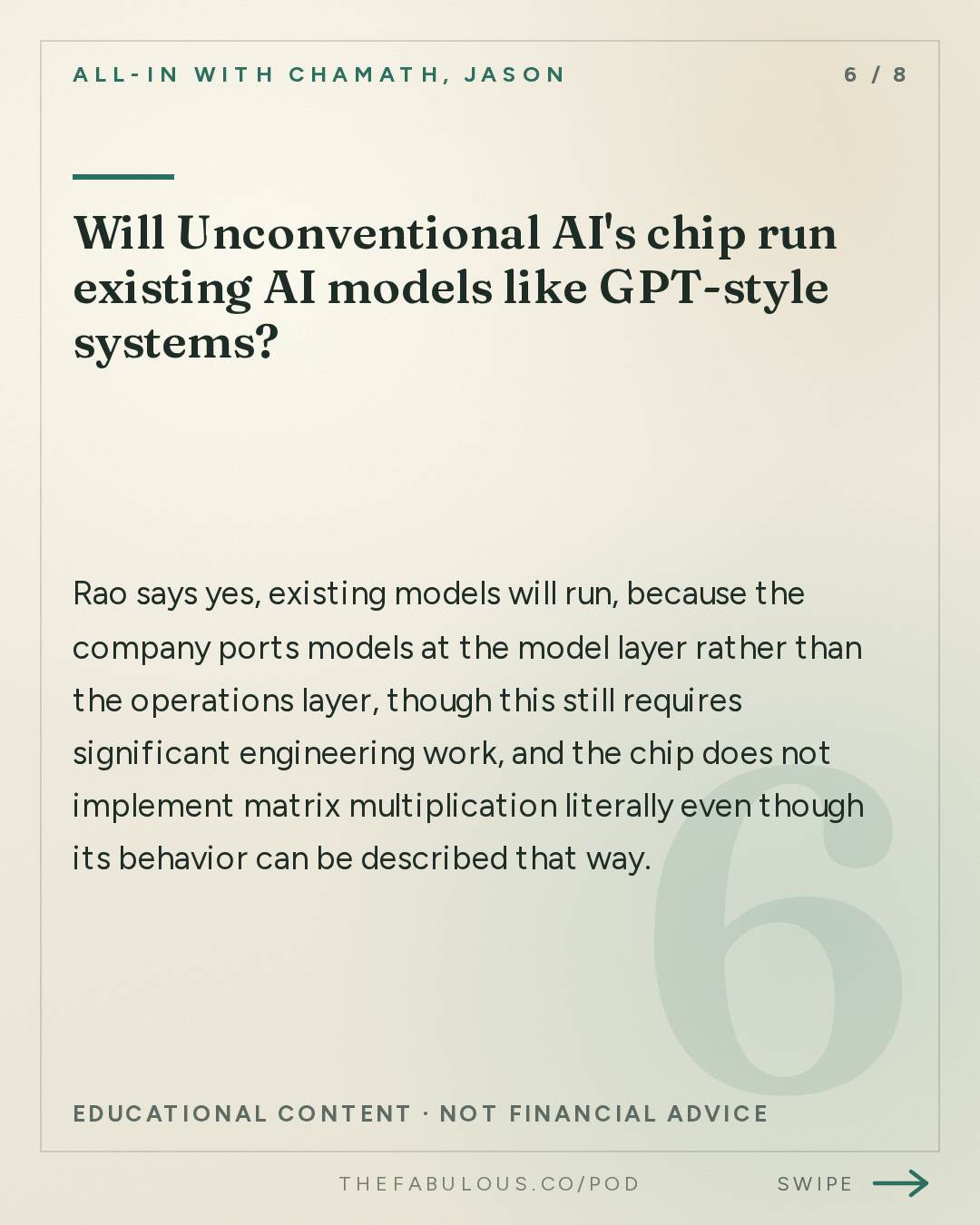 Will Unconventional AI's chip run existing AI models like GPT-style systems? — All-In with Chamath, Jason, Sacks & Friedberg: Naveen Rao: 4D Computing, AI's Energy Wall & Beating Biology