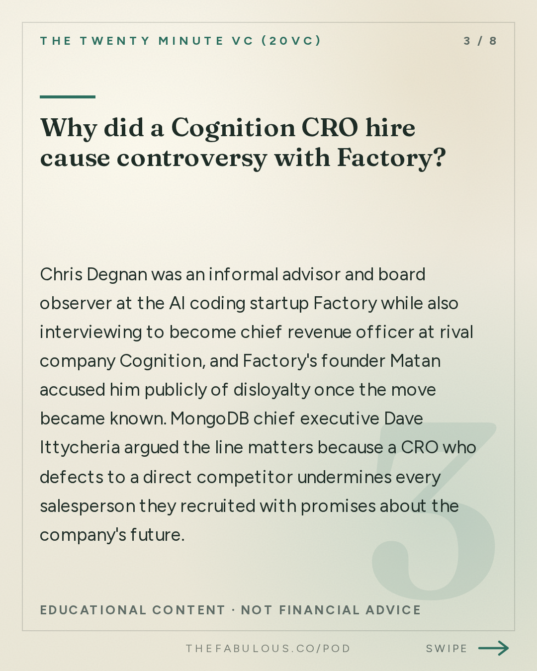 Why did a Cognition CRO hire cause controversy with Factory? — The Twenty Minute VC (20VC): Venture Capital | Startup Funding | The Pitch: 20VC: Cognition vs Factory: Vinod Khosla Creates a Storm | OpenAI Nears $70B Run Rate: Anthropic Under Threat | ElevenLabs Doubles Its Valuation to $22B & Salesforce Buys Listen Labs for $2B