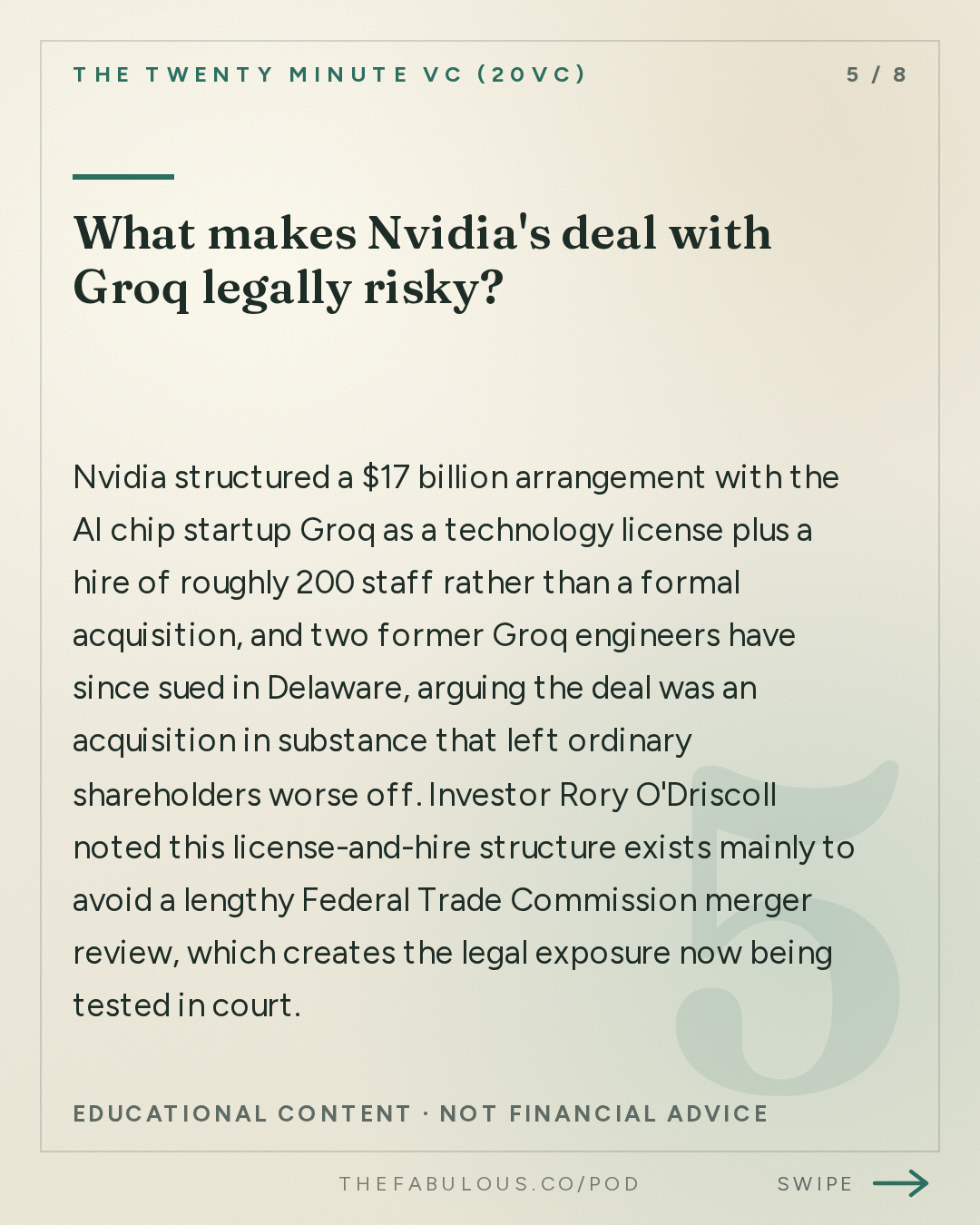 What makes Nvidia's deal with Groq legally risky? — The Twenty Minute VC (20VC): Venture Capital | Startup Funding | The Pitch: 20VC: Cognition vs Factory: Vinod Khosla Creates a Storm | OpenAI Nears $70B Run Rate: Anthropic Under Threat | ElevenLabs Doubles Its Valuation to $22B & Salesforce Buys Listen Labs for $2B