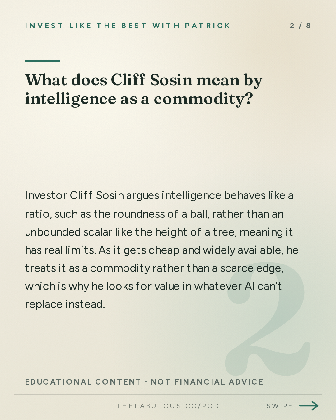 What does Cliff Sosin mean by intelligence as a commodity? — Invest Like the Best with Patrick O'Shaughnessy: Cliff Sosin - Owning the Complements to Intelligence - [Invest Like the Best, EP.497]