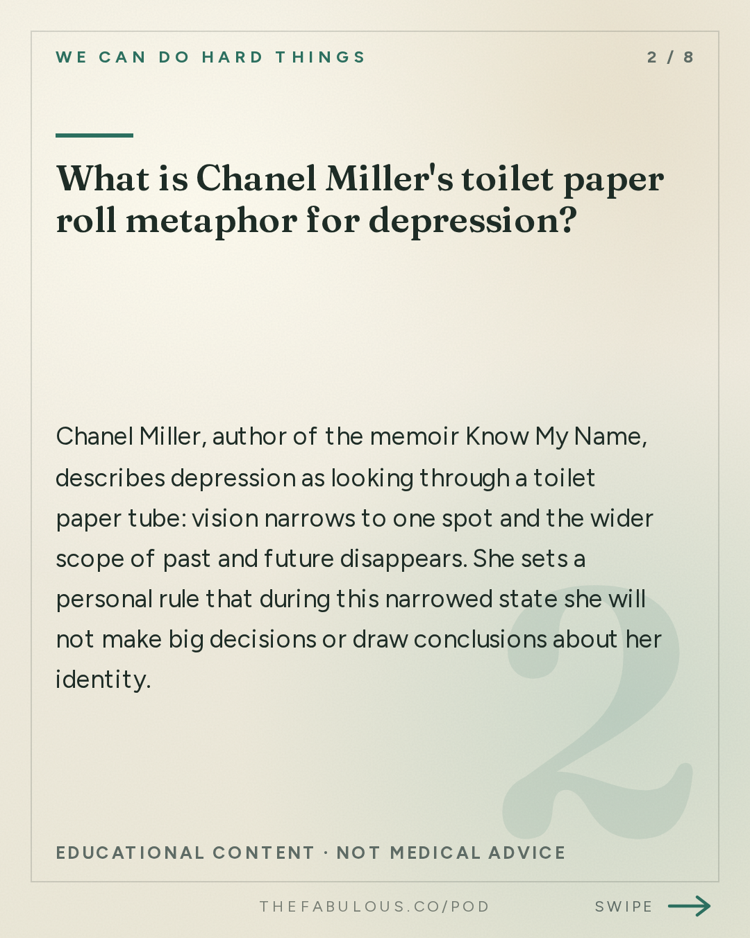What is Chanel Miller's toilet paper roll metaphor for depression? — We Can Do Hard Things: (BEST OF) How to Not Disappear: Chanel Miller