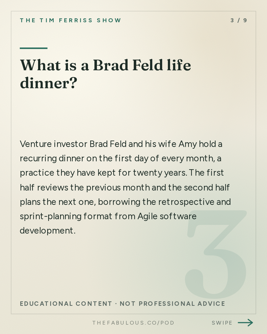 What is a Brad Feld life dinner? — The Tim Ferriss Show: #880: Relationship Tools That Work — Esther Perel, Brené Brown, Dr. Sue Johnson, Terry Real, and More on Conflict, Repair, and Lasting Love
