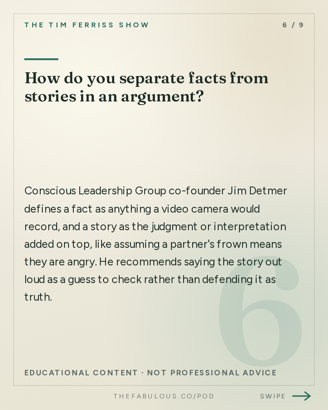 How do you separate facts from stories in an argument? — The Tim Ferriss Show: #880: Relationship Tools That Work — Esther Perel, Brené Brown, Dr. Sue Johnson, Terry Real, and More on Conflict, Repair, and Lasting Love