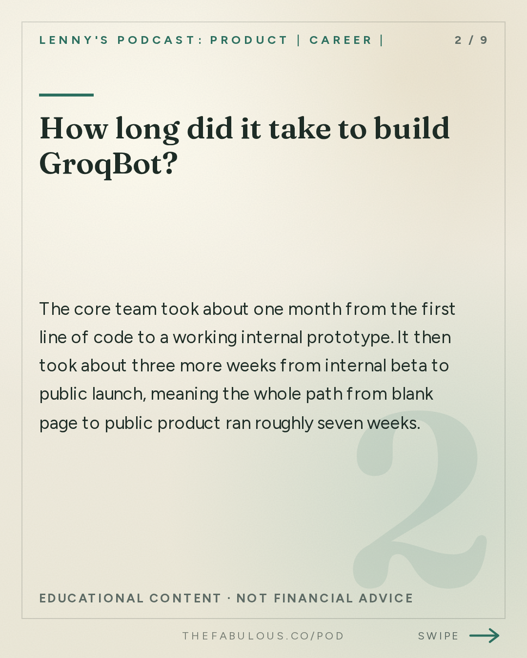 How long did it take to build GroqBot? — Lenny's Podcast: Product | Career | Growth: How we built Grok Bot in a month | Roman Ugarte (SpaceXAI)