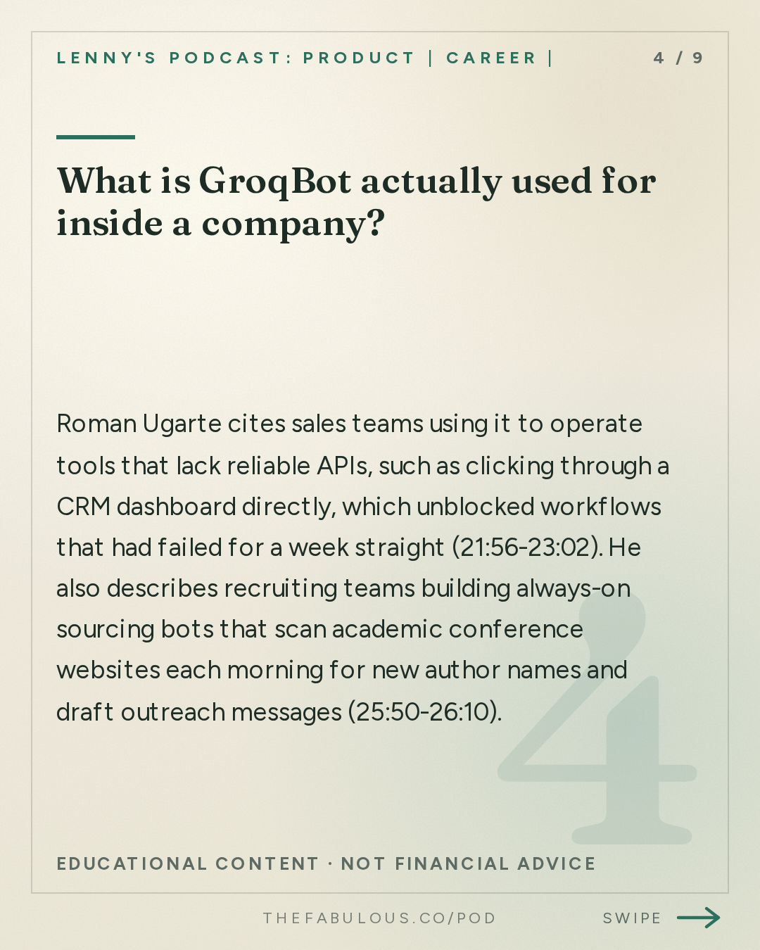 What is GroqBot actually used for inside a company? — Lenny's Podcast: Product | Career | Growth: How we built Grok Bot in a month | Roman Ugarte (SpaceXAI)