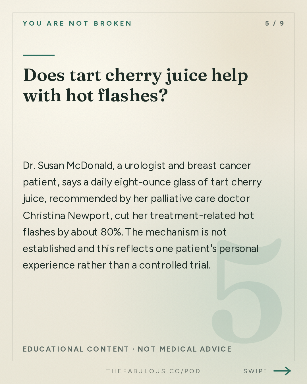 Does tart cherry juice help with hot flashes? — You Are Not Broken: 394. Testicular Pain and Stage 4 Breast Cancer