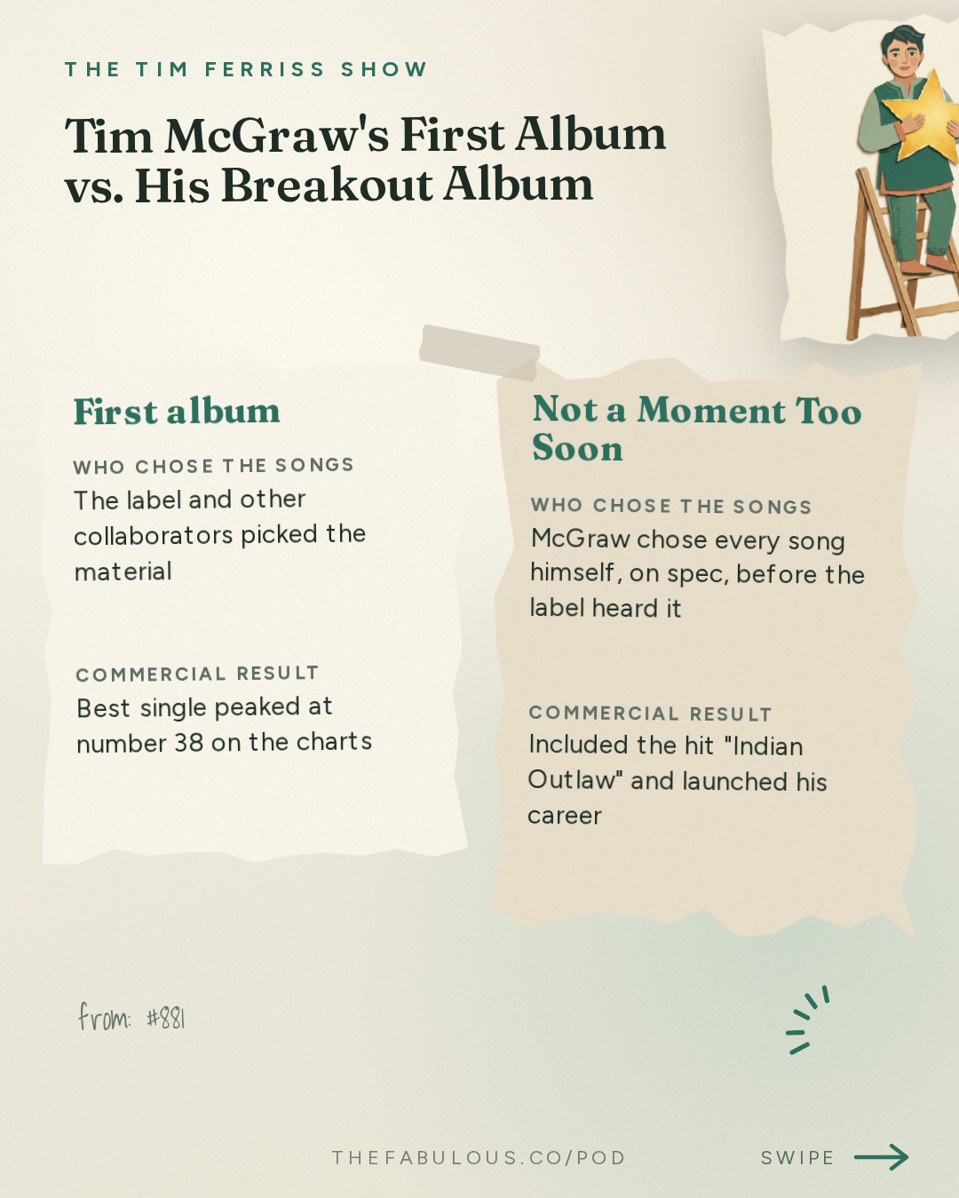 Tim McGraw's First Album vs. His Breakout Album — The Tim Ferriss Show: #881: Tales of Overcoming The Odds, and How to Turn Losses Into Wins  — Tim McGraw, Terry Crews, Dax Shepard, and More